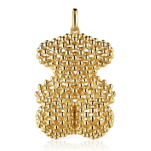Pingente urso grande texturizado banhado a ouro de 18 K sobre prata Bold Bear
