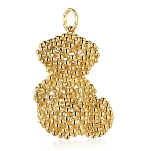 Pingente urso grande texturizado banhado a ouro de 18 K sobre prata Bold Bear