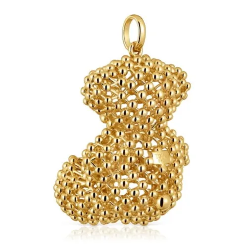 Pingente urso grande texturizado banhado a ouro de 18 K sobre prata Bold Bear