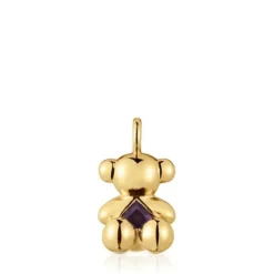Pingente urso médio banhado a ouro de 18 K sobre prata e ametista Bold Bear