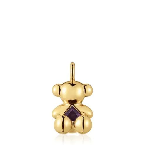 Pingente urso médio banhado a ouro de 18 K sobre prata e ametista Bold Bear