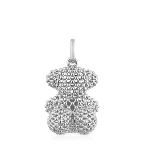 Pingente urso médio texturizado em prata 22 mm Bold Bear