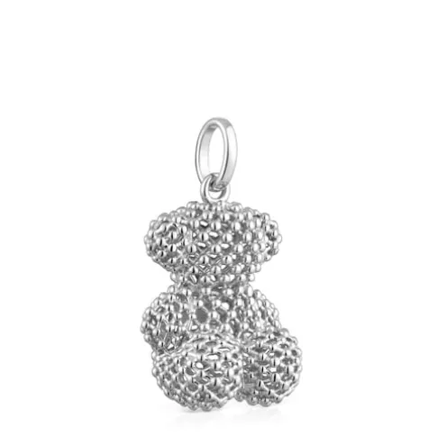 Pingente urso médio texturizado em prata 22 mm Bold Bear