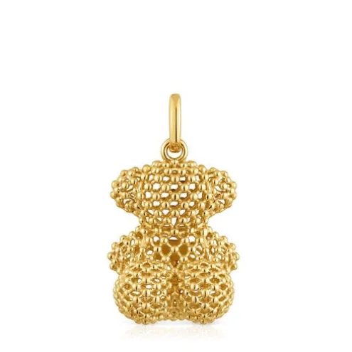 Pingente urso médio texturizado banhado a ouro 18 K sobre prata 22 mm Bold Bear