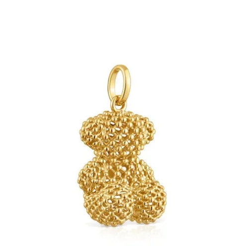 Pingente urso médio texturizado banhado a ouro 18 K sobre prata 22 mm Bold Bear
