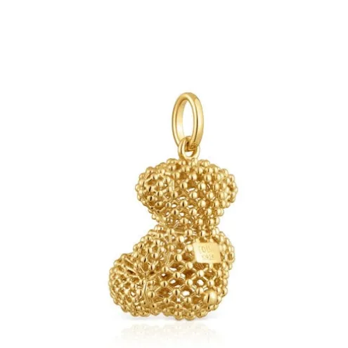 Pingente urso médio texturizado banhado a ouro 18 K sobre prata 22 mm Bold Bear