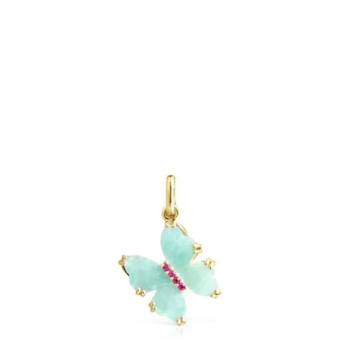 Pingente Vita borboleta em Ouro com Amazonite e Rubi