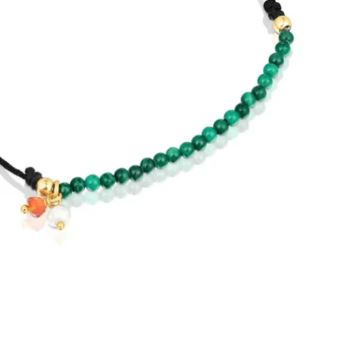 Pulseira Camille em nylon preto com malaquites