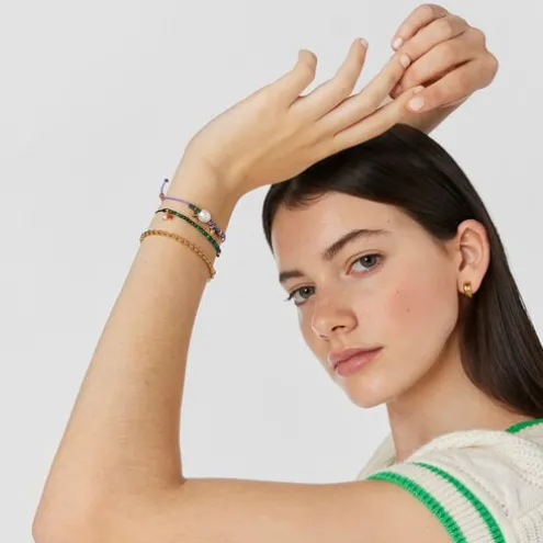 Pulseira Camille em nylon preto com malaquites