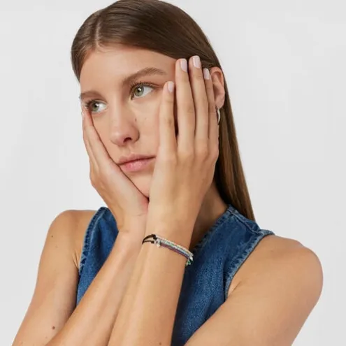 Pulseira Camille em nylon preto com ametistas
