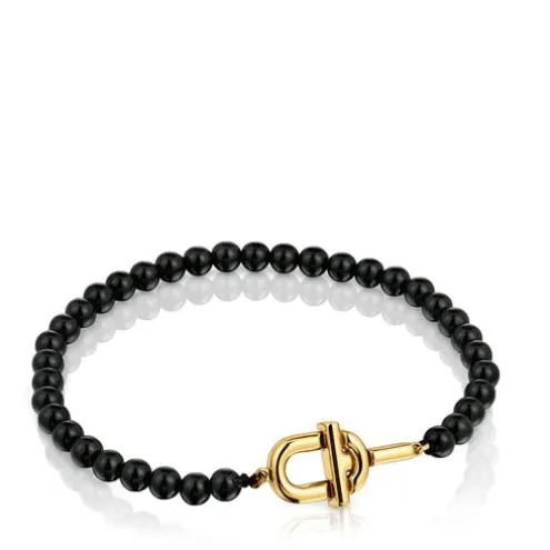 Pulseira com banho de ouro de 18 K sobre prata e ónix TOUS MANIFESTO