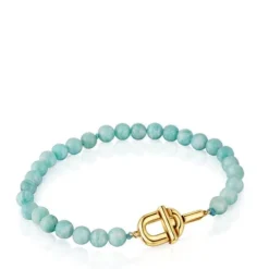 Pulseira com banho de ouro de 18 K sobre prata e amazonitas TOUS MANIFESTO