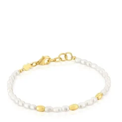 Pulseira com pérolas cultivadas e banhada a ouro de 18 K sobre prata Gloss