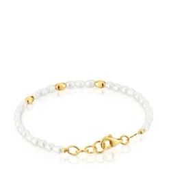 Pulseira com pérolas cultivadas e banhada a ouro de 18 K sobre prata Gloss