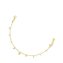 Pulseira corrente banhada a ouro de 18 K sobre prata, pérolas cultivadas e pedras preciosas TOUS Grain