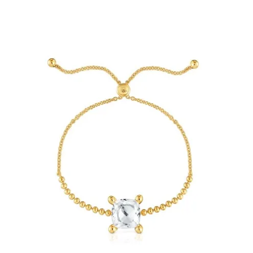 Pulseira corrente com detalhes banhada a ouro de 18 K sobre prata e quartzo de cristal de rocha Color White