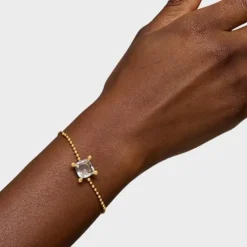 Pulseira corrente com detalhes banhada a ouro de 18 K sobre prata e quartzo de cristal de rocha Color White