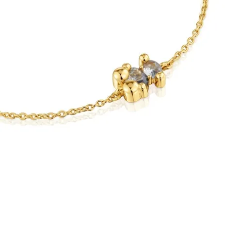 Pulseira corrente motivo urso banhada a ouro de 18 K sobre prata e espinélio verde criado em laboratório 8 mm Color Bear LGG