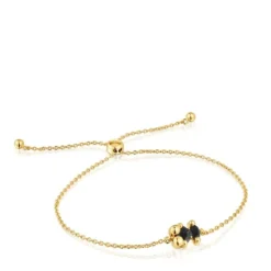 Pulseira corrente motivo urso banhada a ouro de 18 K sobre prata e ónix Color Bear