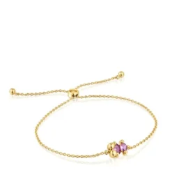 Pulseira corrente motivo urso banhada a ouro de 18 K sobre prata e safira lilás criada em laboratório 8 mm Color Bear LGG