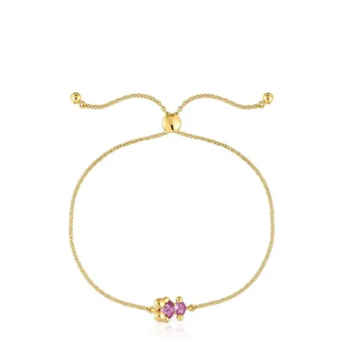 Pulseira corrente motivo urso banhada a ouro de 18 K sobre prata e safira lilás criada em laboratório 8 mm Color Bear LGG