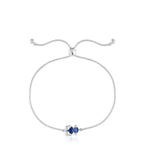 Pulseira corrente motivo urso em prata e safira azul criada em laboratório Color Bear LGG
