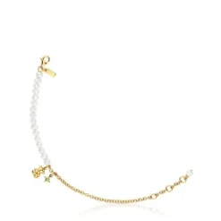 Pulseira corrente urso banhada a ouro sobre prata, pérolas cultivadas e perídoto Bold Bear