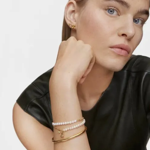 Pulseira corrente urso banhada a ouro sobre prata, pérolas cultivadas e perídoto Bold Bear
