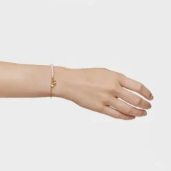Pulseira corrente urso banhada a ouro sobre prata, pérolas cultivadas e perídoto Bold Bear
