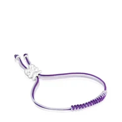 Pulseira de cordão lilás e malva com urso em prata Bold Bear