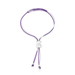 Pulseira de cordão lilás e malva com urso em prata Bold Bear