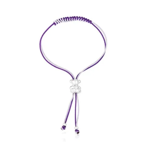 Pulseira de cordão lilás e malva com urso em prata Bold Bear