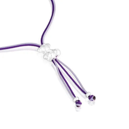 Pulseira de cordão lilás e malva com urso em prata Bold Bear