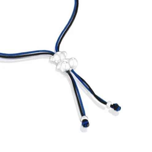 Pulseira de cordão preto e azul-marinho com urso em prata Bold Bear