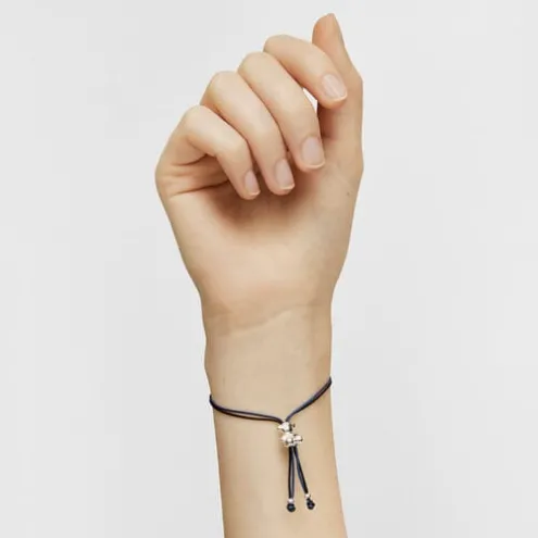 Pulseira de cordão preto e azul-marinho com urso em prata Bold Bear