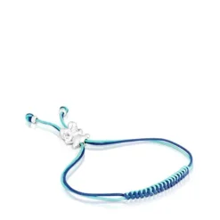 Pulseira de cordão turquesa e azul-marinho com urso em prata Bold Bear