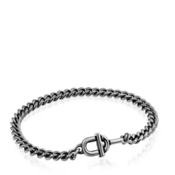 Pulseira de corrente barbada em prata dark silver 19 cm TOUS MANIFESTO