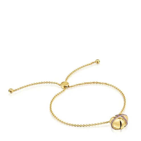 Pulseira de corrente coração com banho de ouro de 18 K sobre prata e rodolita Lligat