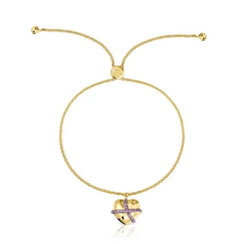 Pulseira de corrente coração com banho de ouro de 18 K sobre prata e rodolita Lligat