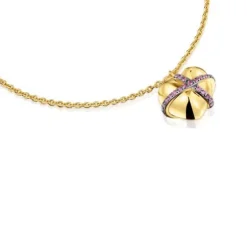 Pulseira de corrente coração com banho de ouro de 18 K sobre prata e rodolita Lligat