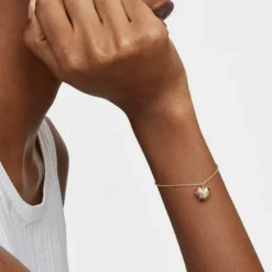 Pulseira de corrente coração com banho de ouro de 18 K sobre prata e rodolita Lligat