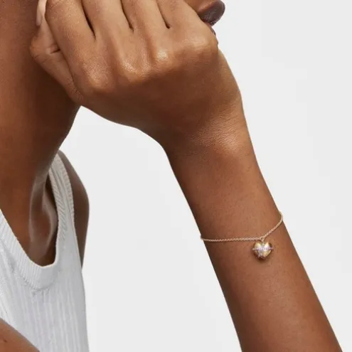 Pulseira de corrente coração com banho de ouro de 18 K sobre prata e rodolita Lligat