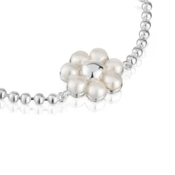 Pulseira de corrente em prata com flor e pérolas cultivadas Sugar Party