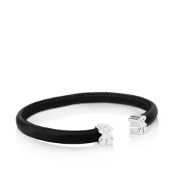 Pulseira de couro preto e prata Sweet Dolls