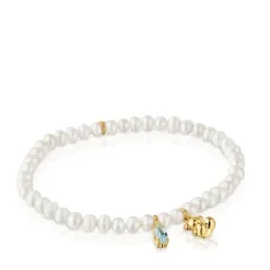 Pulseira elástica banhada a ouro sobre prata, pérola cultivada e topázio Bold Bear