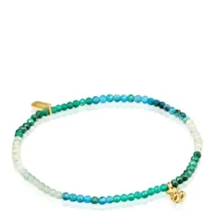 Pulseira elástica banhada a ouro de 18 K sobre prata e pedras preciosas verdes Bold Bear
