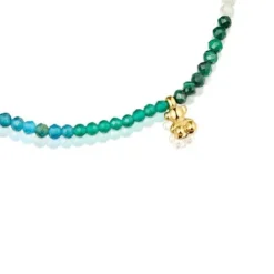 Pulseira elástica banhada a ouro de 18 K sobre prata e pedras preciosas verdes Bold Bear