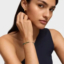 Pulseira elástica banhada a ouro de 18 K sobre prata e pedras preciosas verdes Bold Bear