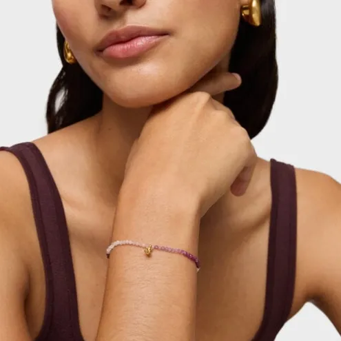 Pulseira elástica banhada a ouro de 18 K sobre prata e pedras preciosas rosadas TOUS Bold Bear