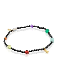 Pulseira elástica banhada a ouro 18 K sobre prata, ónix e pedras preciosas Bold Bear
